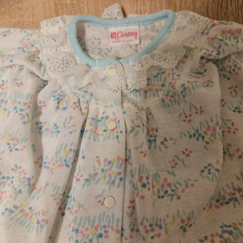 Vintage 1990's Carters Baby Girl Floral Lace Romper Size 3 Months Made In USA